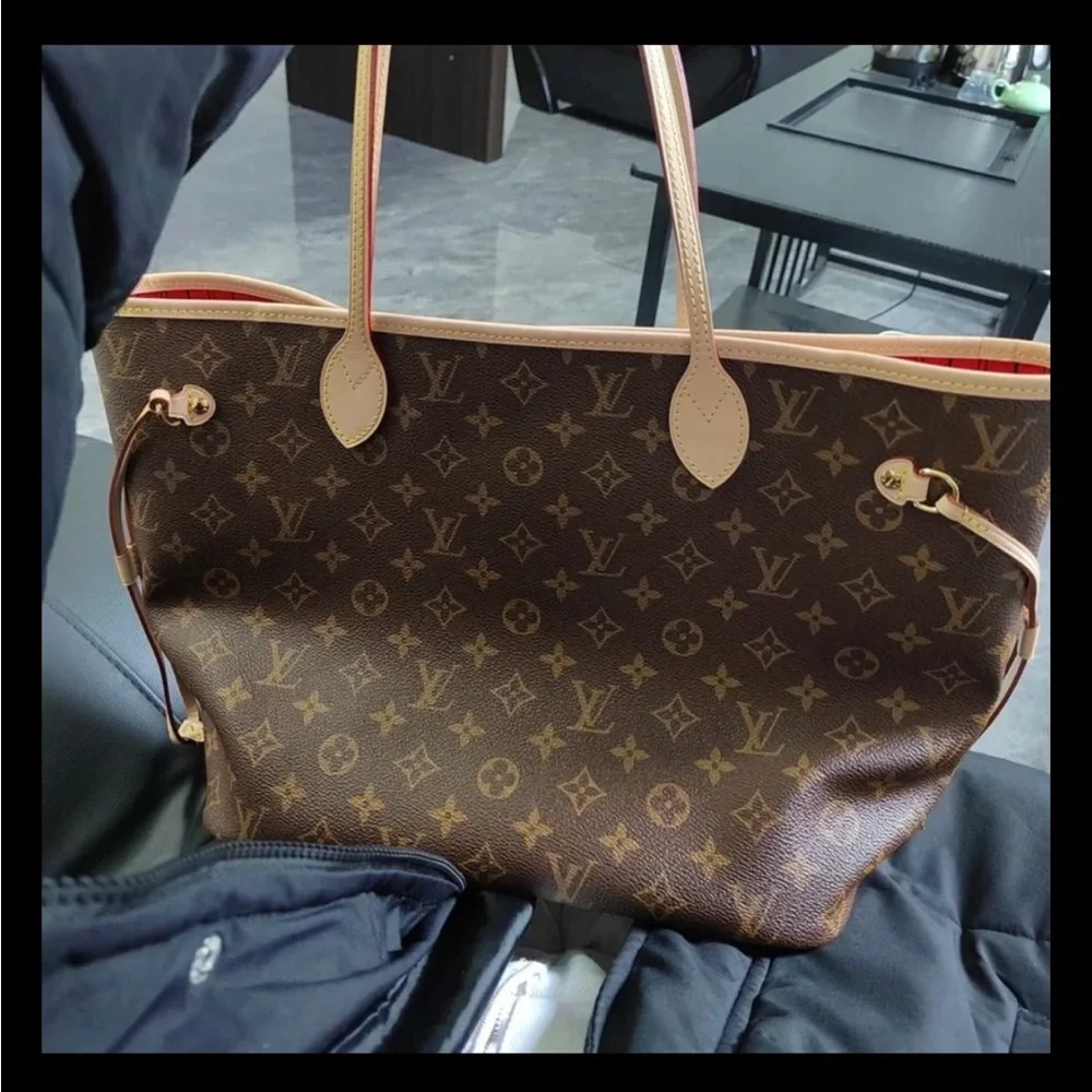 Brown Monogram Tote with Red Interior - Picture 3 of 5